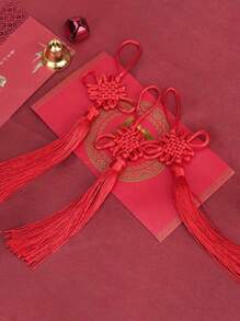 5 件裝紅色結手工絲綢流蘇財富流蘇綢緞新年禮物春節裝飾品農曆新年裝飾品 Diy 工藝品家居裝飾品 - 紅色 - 查看 5