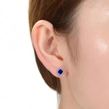 Sapphire Cubic Zirconia Square Stud Earrings