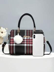 優雅手提包,經典魅力斜背包,流行的拉鍊和小毛球裝飾,女士、上班族和商務女士的完美母親節禮物 - 黑色 - 查看 5