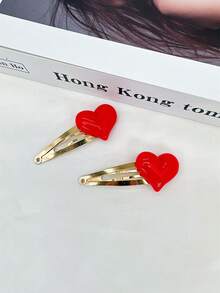 2 Pcs Fashion Classic Sweet Love Valentine Party Decorative Hair Clips - Red - View 4