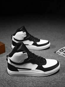 Hombres Zapatillas de skate de color combinado arriba alta - Blanco y Negro - Ver 4