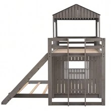 Nestfair Twin Over Full Wooden Bunk Bed With Slide And Guard