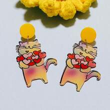 一對浪漫、甜美、優雅且個性化的耳環，為你心愛的貓而設，並以丙烯酸製成的情人節耳環，獻給她的禮物。 - 玫紅色 - 查看 6