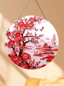 1 Stück/Heimdekoration Wandbehang, Rundes hängendes Dekor, chinesischer Stil Wandkunst, kreative hängende Holz-Dekorplakette für Schlafzimmer, Wohnzimmer, Veranda