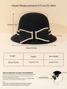 1件女士黑帽，秋冬時尚英式蓋帽，蝴蝶結優雅時尚圓頂針織毛氈帽 - 黑色 - 查看 6