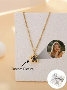 1 pieza Collar de colgante con proyección de foto personalizada en forma de estrella, regalo de  con proyección de foto personalizado para niños, aniversario, Navidad, Día de la Madre, San Valentín