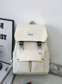 1 件男女通用尼龍背包,簡約純色,適合學校、旅行、四季使用