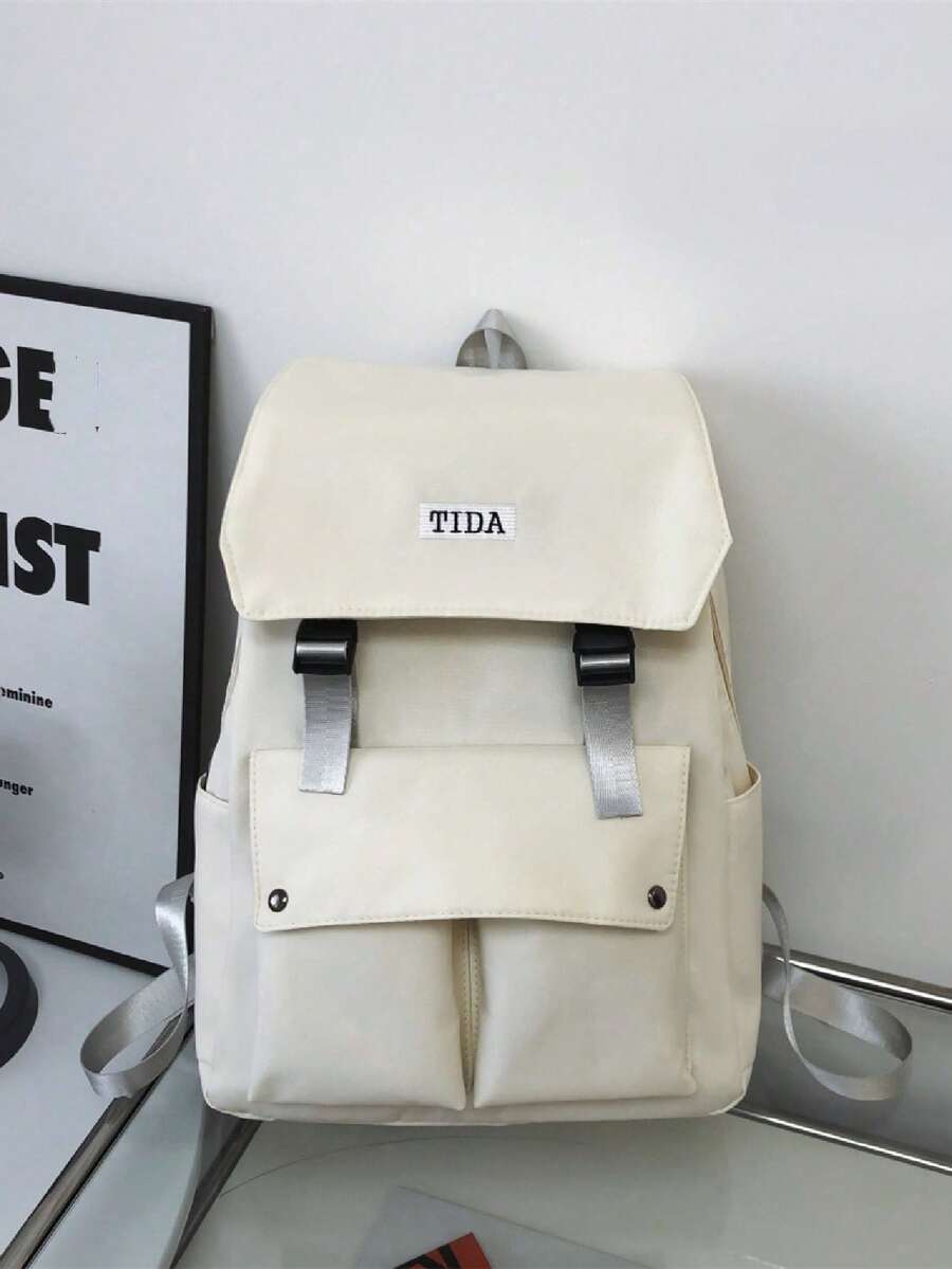 1 件男女通用尼龍背包,簡約純色,適合學校、旅行、四季使用