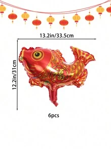 6pcs Red Koi Fish Shaped Aluminum Balloons For Spring Festival & Mini Fortune Scene Decoration - Multicolor - View 2