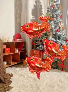 6pcs Red Koi Fish Shaped Aluminum Balloons For Spring Festival & Mini Fortune Scene Decoration - Multicolor - View 3
