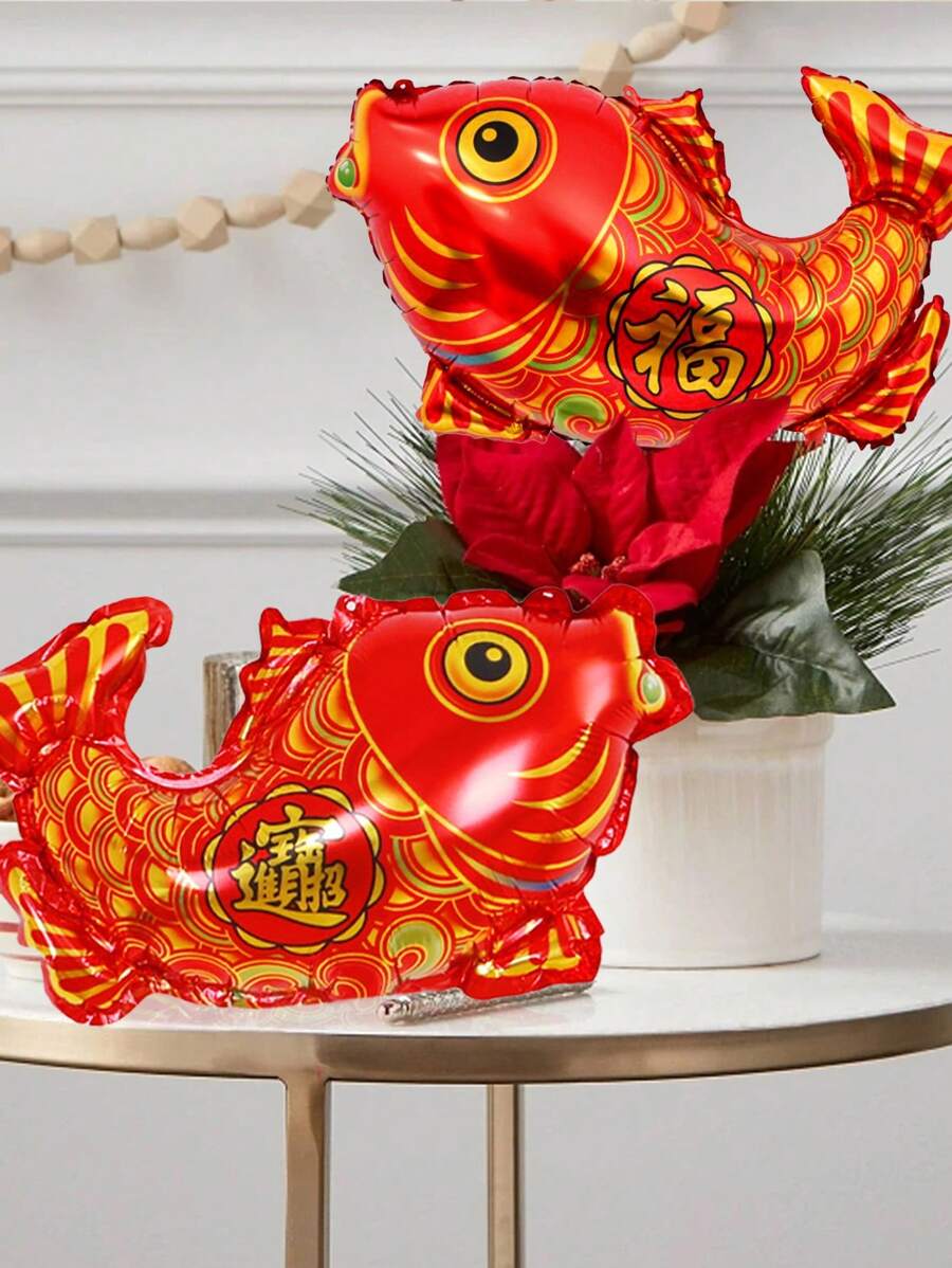 6pcs Red Koi Fish Shaped Aluminum Balloons For Spring Festival & Mini Fortune Scene Decoration - Multicolor - View 1