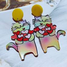 一對浪漫、甜美、優雅且個性化的耳環，為你心愛的貓而設，並以丙烯酸製成的情人節耳環，獻給她的禮物。 - 玫紅色 - 查看 1