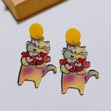 一對浪漫、甜美、優雅且個性化的耳環，為你心愛的貓而設，並以丙烯酸製成的情人節耳環，獻給她的禮物。 - 玫紅色 - 查看 4