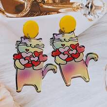 一對浪漫、甜美、優雅且個性化的耳環，為你心愛的貓而設，並以丙烯酸製成的情人節耳環，獻給她的禮物。 - 玫紅色 - 查看 2