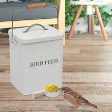 Bird Food Storage Container Metal Pet Food Storage Containers With Lid And Scoop Airtight Bird Seed Container White - White - View 6