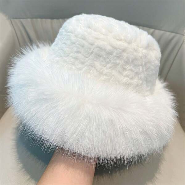 Kids' Plush Bucket Hat For Girls, Winter Warm Ear Protection Beanie With Rolled Edge, Fashionable Cap For Middle And High School Students That Make Face Look Smaller And Goes Well With A Scarf.