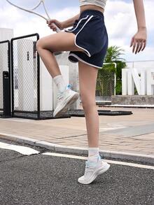 Warrior休閒運動鞋,系帶實色時尚輕量透氣女鞋全季通穿網眼跑步鞋 - 淺粉色 - 查看 5