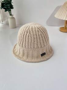 女士時尚編織帽，保暖舒適，適用於寒冬季節。條紋設計，灰色編織帽。多功能，適合購物和娛樂。時尚款式，小短邊桶帽。 - 米色 - 查看 1