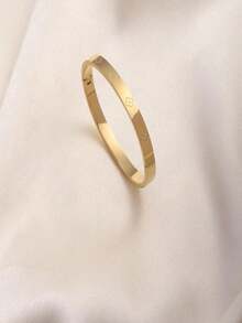 1pc All-Match Women's Gold-Tone Geometric & Flower Design Titanium Steel Bangle Bracelet - Gold - View 5