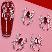 4 件紅色合金金屬美甲裝飾,帶有水鑽蜘蛛細節,適合情人節和春節,復古風格魅力指甲配件,適合 Diy 美甲藝術 - 紅色 - 查看 2