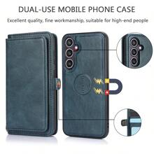 Classic Retro Magnetic Multi-Sim Split Leather Phone Case Compatible With Samsung Galaxy S22 S22 Ultra S23 Plus S24 Hand Cord Handy Phone Case Protector Compatible With Samsung Galaxy S22 Ultra S23 Plus S24Plus S24Ultra - Blue - View 5