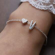 1個時尚銀色a-z字母心形手鍊,送給女性女孩的禮物 - 銀色 - 查看 11