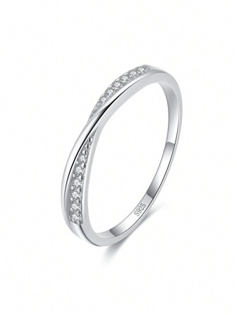 Cubic Zirconia Decor Silver Wedding Band For Women Bridal Wedding Fine Jewelry Engagement