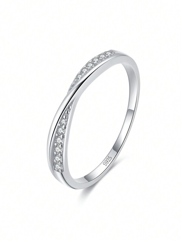 Cubic Zirconia Decor Silver Wedding Band For Women Bridal Wedding Fine Jewelry Engagement