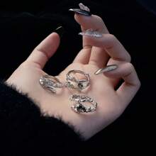 3pcs Jewelry Luxuriant Multi Layer Heart & Flower Design Ring For Women's Daily Wear - Multicolor - View 6