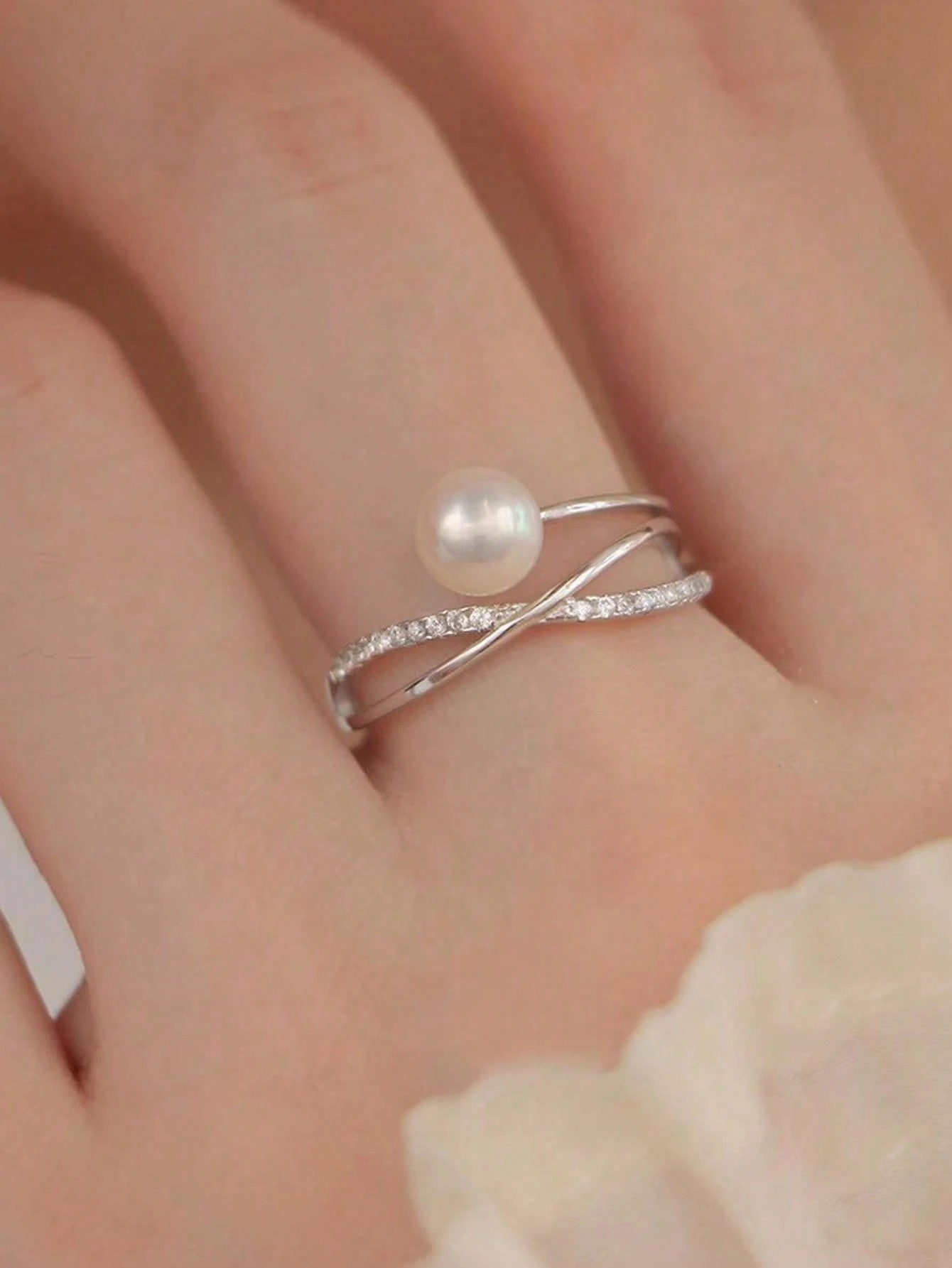 1pc Luxe voortreffelijk S925 sterling zilver Set met kruis Parelring ...