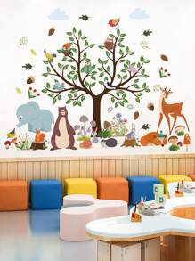 Colorful Forest Animals And Tree Branch Wall Stickers With Elephant Cartoon Characters, For Living Room, Bedroom, Kids Room Decor - Multicolor - View 6