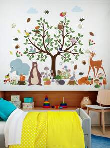 Colorful Forest Animals And Tree Branch Wall Stickers With Elephant Cartoon Characters, For Living Room, Bedroom, Kids Room Decor - Multicolor - View 5