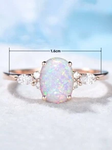 1pc Fashionable Promise Ring With Oval Opal Reflecting Multicolor Lighting And Sparkling Rhinestone, For Engagement/Wedding Women's Ring
