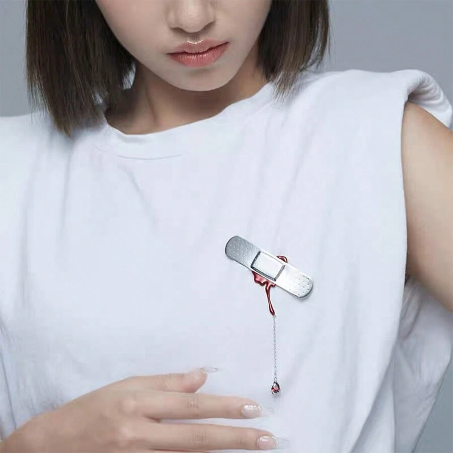 1入造型仿製胸針,附帶金屬流蘇和鑽石裝飾項鍊,街頭時尚風格 - 彩色 - 查看 1