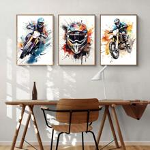 3入組創意塗鴉機車潮流藝術海報帆布印刷簡約越野機車畫作,適用於臥室、宿舍、現代家居裝飾,不附框 - 杏色 - 查看 2