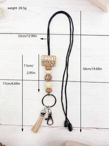 1 件「howdy」英文字母矽膠和牛印花木珠掛繩,適用於身分證/鑰匙,適合護理師和辦公室工作人員 - 綠色 - 查看 2