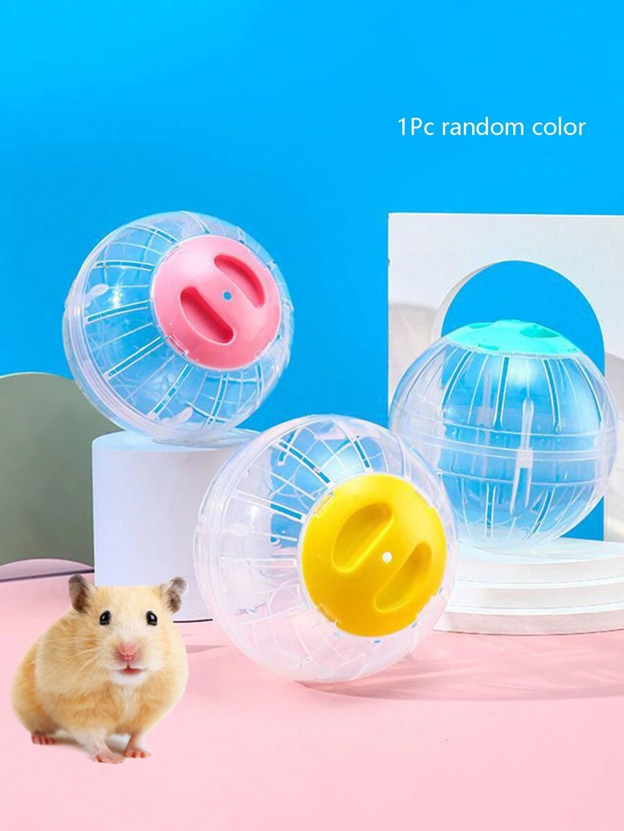 1pc 12cm Hamster Exercise Ball With Single Side Lid, Plastic Transparent Running Toy, Random Color - Multicolor - View 1