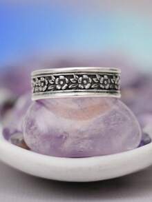 1枚復古風格花卉設計女裝裝飾戒指,適合派對、日常穿著、紀念日、生日禮物 - 銀色 - 查看 2