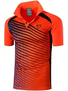 1件男士運動快干修身款polo衫,適用於馬球、網球、高爾夫、保齡球等,是進行健身運動的合適服裝 - 橘色 - 查看 3