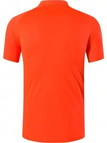 1件男士運動快干修身款polo衫,適用於馬球、網球、高爾夫、保齡球等,是進行健身運動的合適服裝 - 橘色 - 查看 4