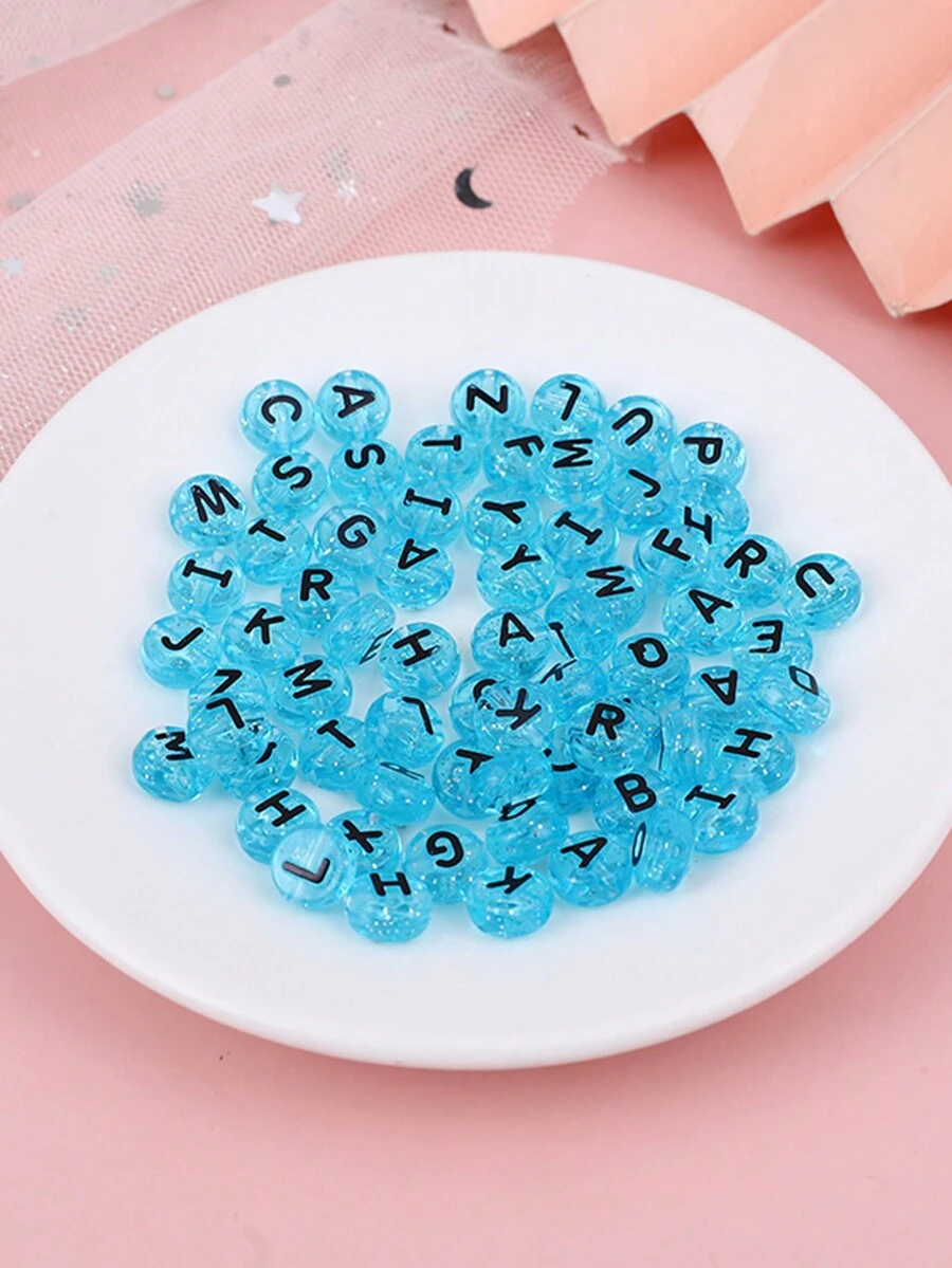 100 Unids/paquete Patrón De Flores Acrílicas Cuentas De Letras En Inglés En Colores Mezclados - Multicolor - Ver 1