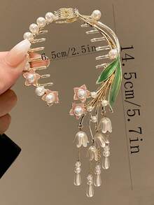 1 Hoa Nữ & Ngọc Trai Giả Trang Trí Vuốt Tóc Sang Trọng Trang Trí Tóc - Vàng - Xem 2