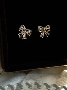1對中空蝴蝶結精細耳釘,銀92518k金鍍時尚珠寶送給我女兒,適合婚禮情人節 - 銀色 - 查看 6