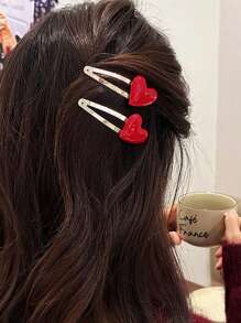 2 Pcs Fashion Classic Sweet Love Valentine Party Decorative Hair Clips - Red - View 1