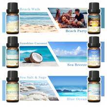 Hiqili 黃金海岸香氛油套裝 | 6入組*10ml優質海灘海風椰子海鹽鼠尾草精油,適用於擴香器、加濕器、diy香水、肥皂和蠟燭製作,是情人、感恩、聖誕、萬聖節、母親和父親節的最佳禮物 - 混合香型 - 查看 2