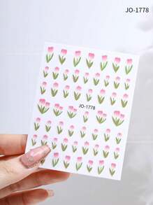 1 件日式美甲貼紙搭配鬱金香浮雕效果與模糊花瓣,秋冬新款設計,僅限美甲 - 彩色 - 查看 4