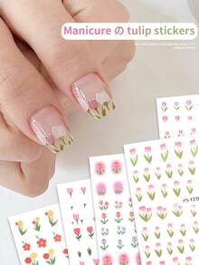 1 件日式美甲貼紙搭配鬱金香浮雕效果與模糊花瓣,秋冬新款設計,僅限美甲 - 彩色 - 查看 2