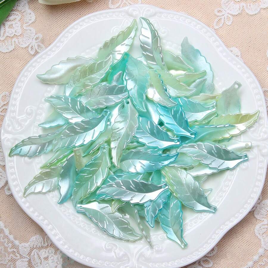 10 顆巴洛克風格珠子套裝,帶有葉形吊墜、花帽和蝴蝶結,適用於 Diy 手鍊或項鍊（漸變色） - 細長樹葉 - 查看 1