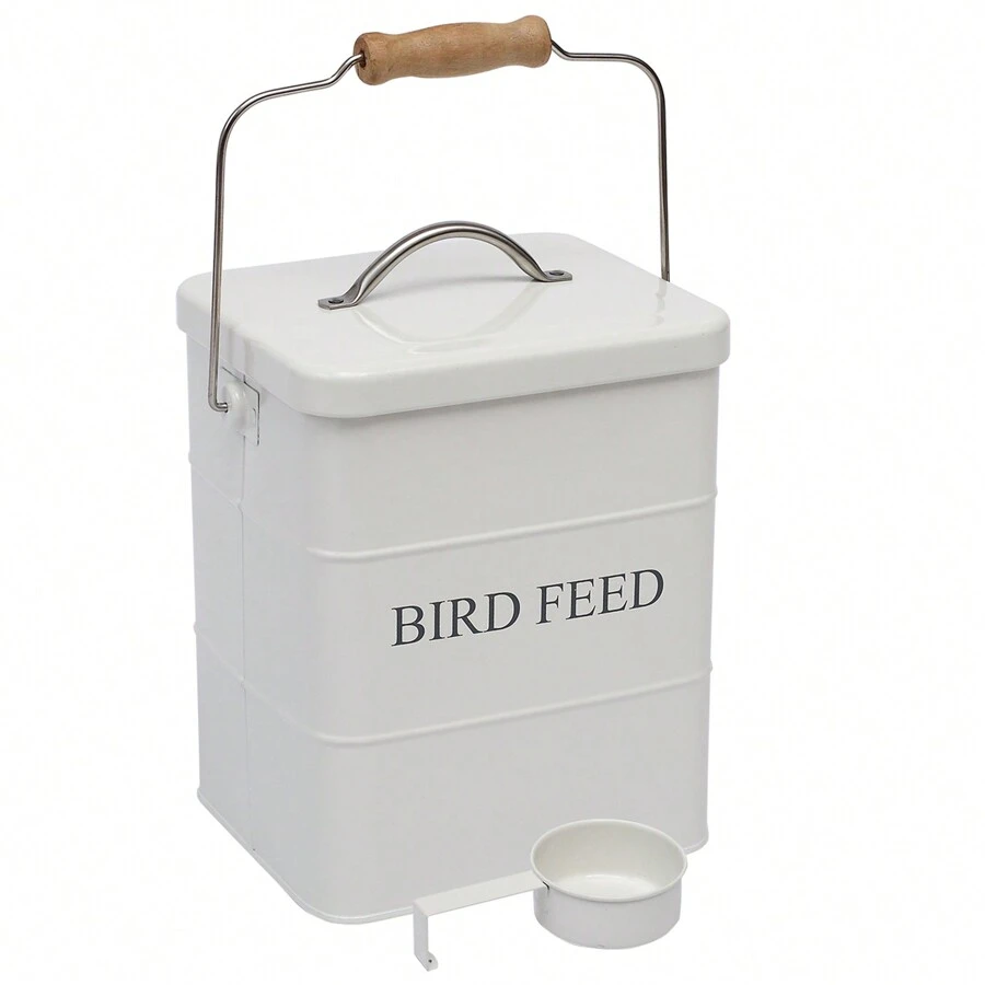 Bird Food Storage Container Metal Pet Food Storage Containers With Lid And Scoop Airtight Bird Seed Container White - White - View 1