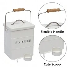 Bird Food Storage Container Metal Pet Food Storage Containers With Lid And Scoop Airtight Bird Seed Container White - White - View 3